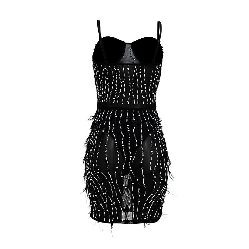 Women's Clothing sleeveless suspender hot diamond feather dress for women_autovado.com