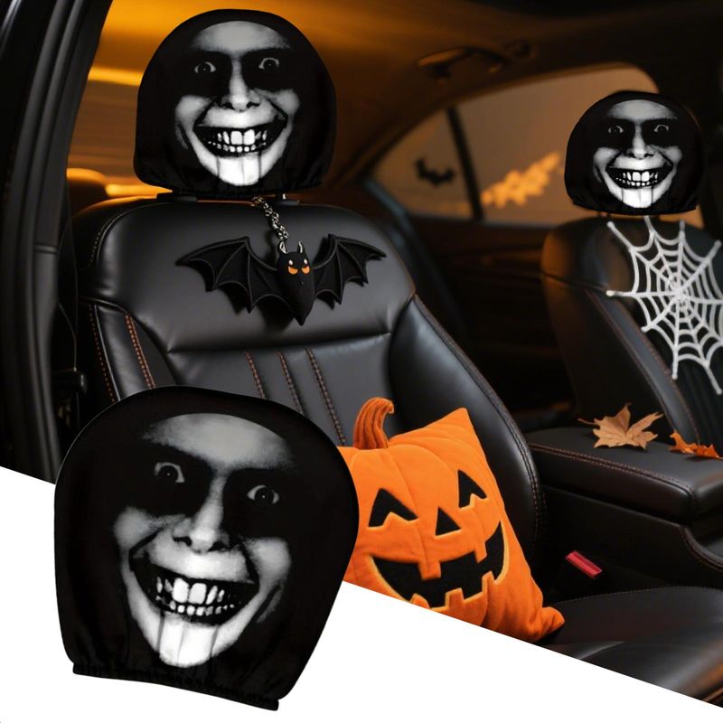 Car Head Rest Covers Set Halloween Funny Auto Headrest Protector Soft Vehicle Accessories For Women Men Daily Taxi_autovado.com