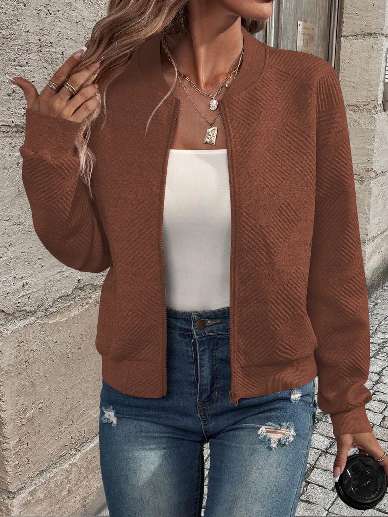 Women's Clothing new solid color zipper jacket baseball collar casual jacket_autovado.com