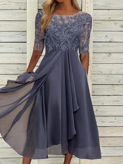 Women's clothing Dress Chiffon Spliced Lace Hollow Long Skirt Bridesmaid Evening Dress Women's Clothing_autovado.com