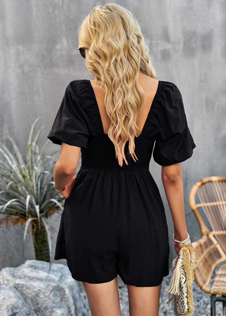 Women's Clothing Solid Color Jumpsuit Collar Jumpsuit Shorts_autovado.com
