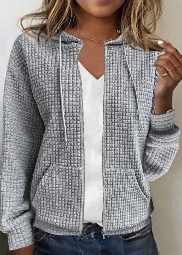 Women's Clothing zipper hooded cardigan long sleeved sweater jacket_autovado.com