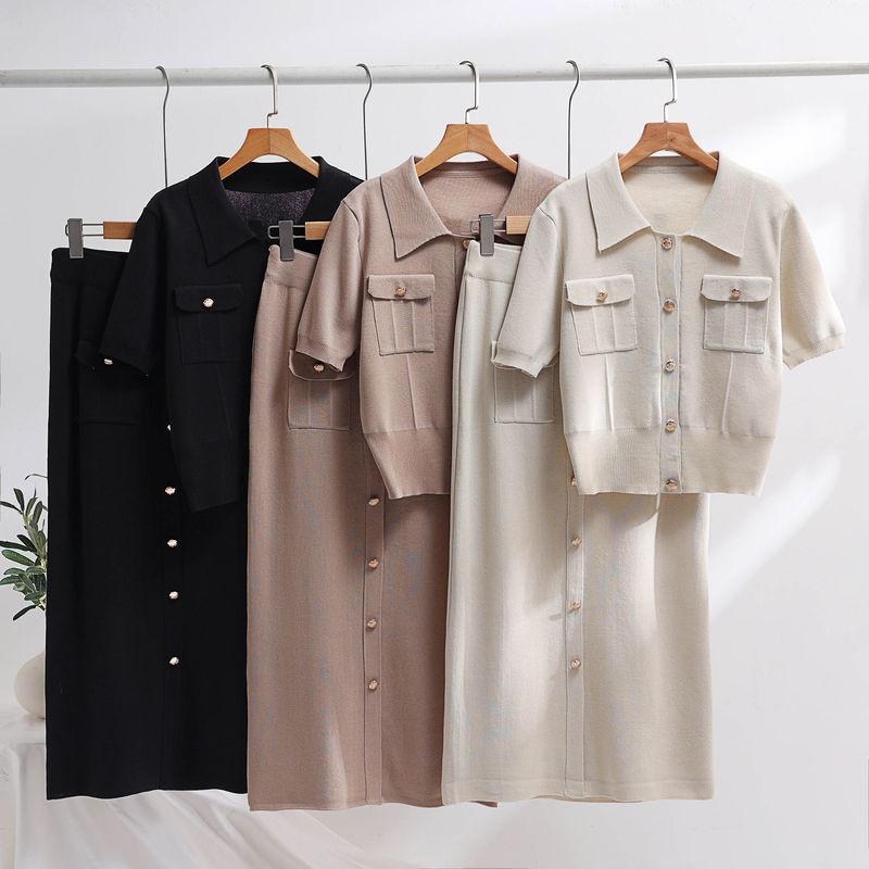 Women's Clothing high grade knitted suit spring and autumn new sweet and gentle short sleeved dress, two pieces_autovado.com