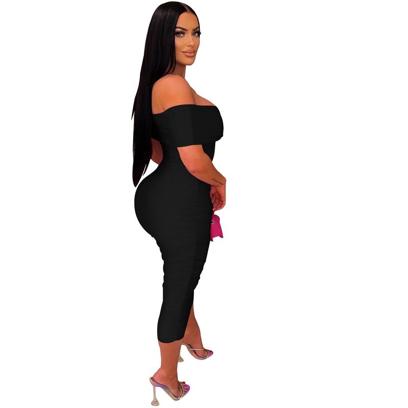 Women's solid color pleated sleeveless long skirt tube top dress_autovado.com