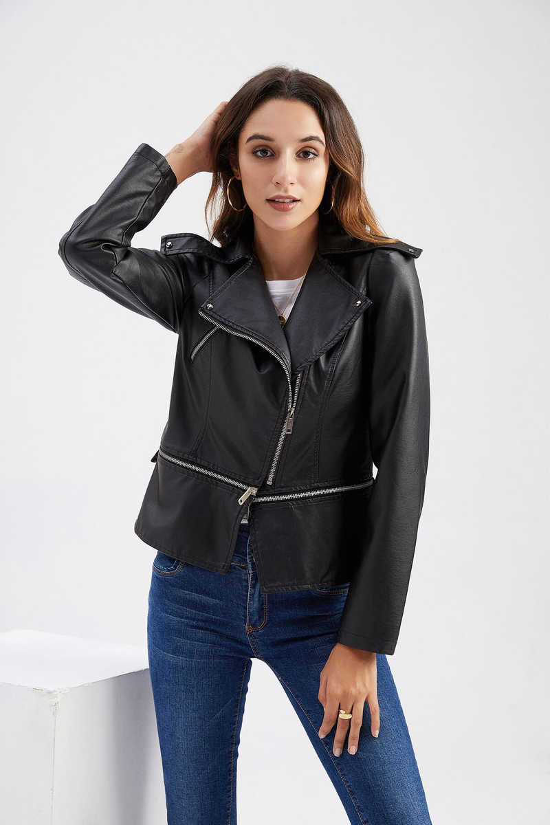 Women's Clothing Leather Jacket With Detachable Hem Fashion Casual Jacket_autovado.com