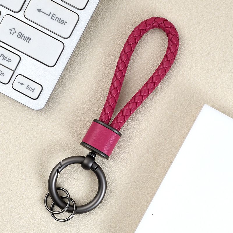 Creative Leather Car Keychain Braided Rope Metal Key Ring Cross Border Couple Key Chain Bag Small Pendant_autovado.com