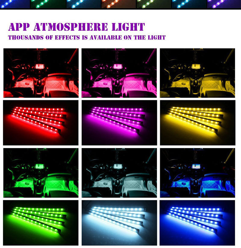 Car LED 12 Lights Colorful Sound Drag Four 48SMD Music With Remote Control USB Foot Atmosphere Light RGB_autovado.com