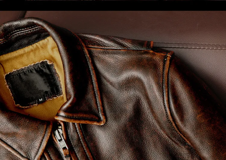 Men Genuine Leather Jacket Vintage Brown 100% Cowhide Coat Man Slim Fashion Biker Clothing Asian Size S6XL M697 Drop_autovado.com