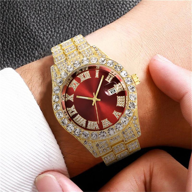 New men's steel belt quartz watch hip-hop business steel belt calendar men's full diamond men's watch men's_autovado.com