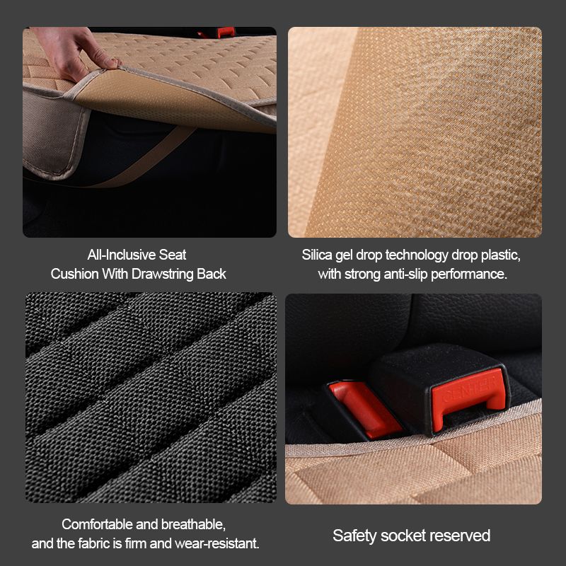 Linen Cover Flax Breathable Car Seat Cushion All Seasons Universal Non-Slip Protector Pad Fits For Sedan Van SUV Truck_autovado.com