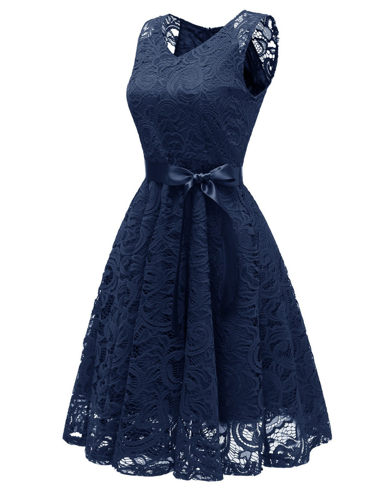 Women's Nordic small fresh V-neck mature women's big swing lace women's dress_autovado.com