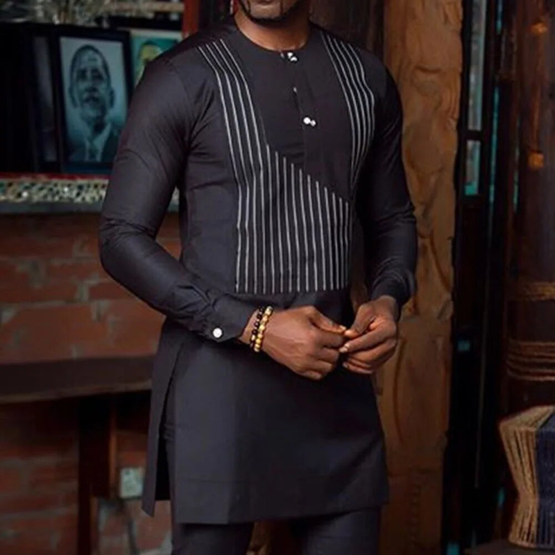 Man Sets Outfit Wedding Africa Beaded Long-sleeved Top Pants Kaftan Traditional Clothing Costoumes Ethnic Casual Men's_autovado.com