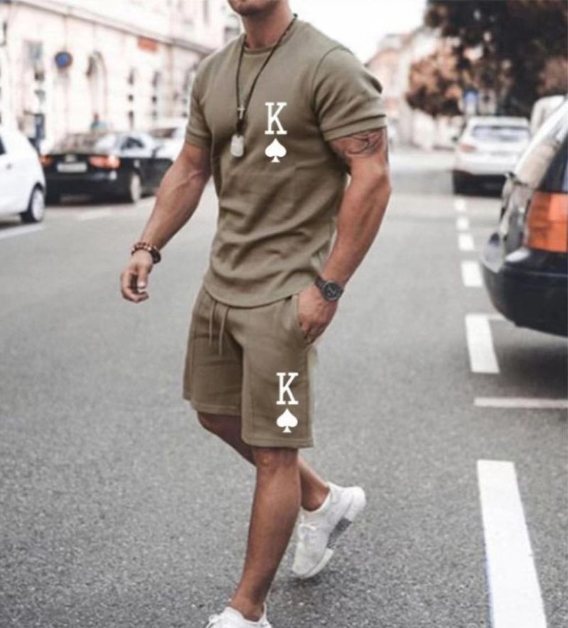 Men's printed casual short-sleeved two-piece suit_autovado.com