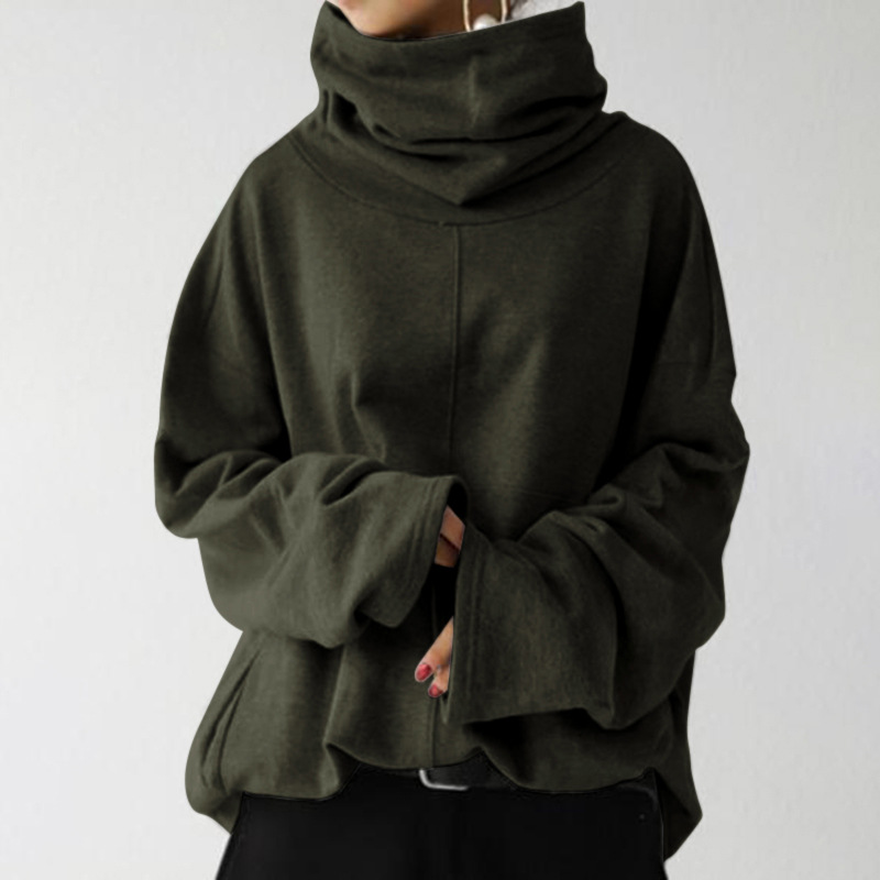 Women's Clothing Autumn and Winter Women's New Loose Casual Long Sleeve High Collar Pullover Solid Color Pocket Jacket Sweatshirt_autovado.com