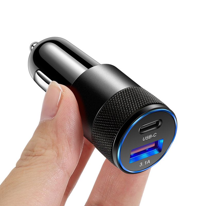 3.1A USD+PD Small Steel Cannon Metal Aluminum Alloy Charge USB-C+USB Car Charger_autovado.com