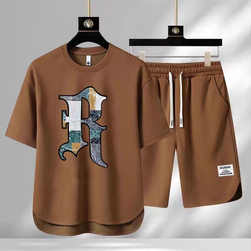 Men's Clothing Summer fashion brand new casual short sleeved sports five point pants two piece suit men's large size loose T shirt top_autovado.com