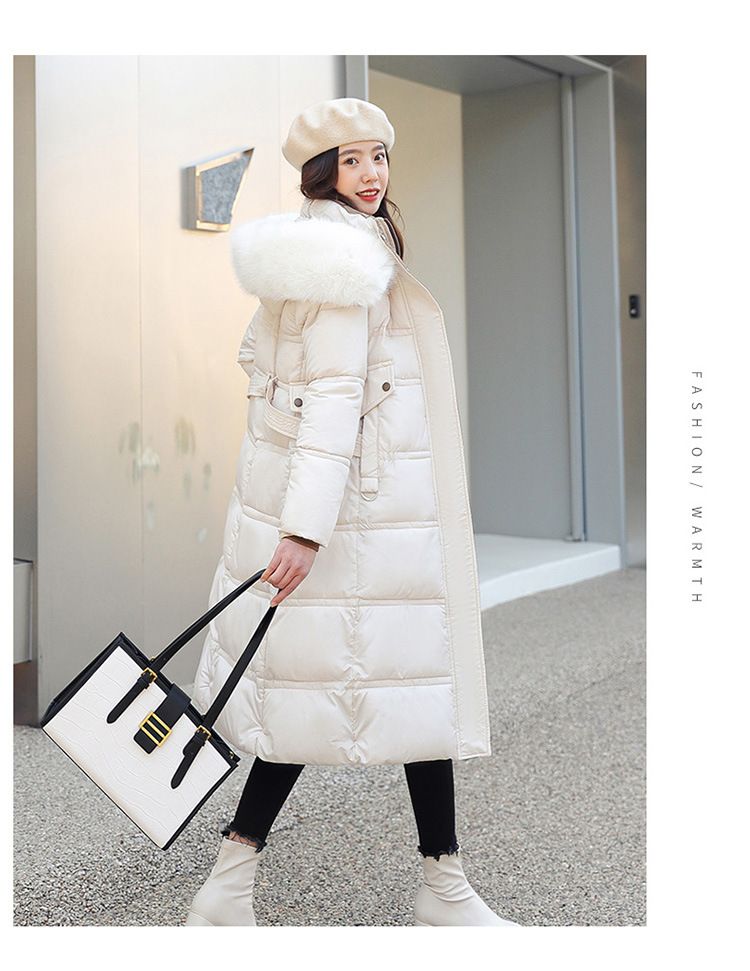 Women's Clothing Winter New Cotton Jacket Large Fur Collar Medium Length Slim Belt Slim Temperament Down Cotton Jacket Women's Jacket_autovado.com
