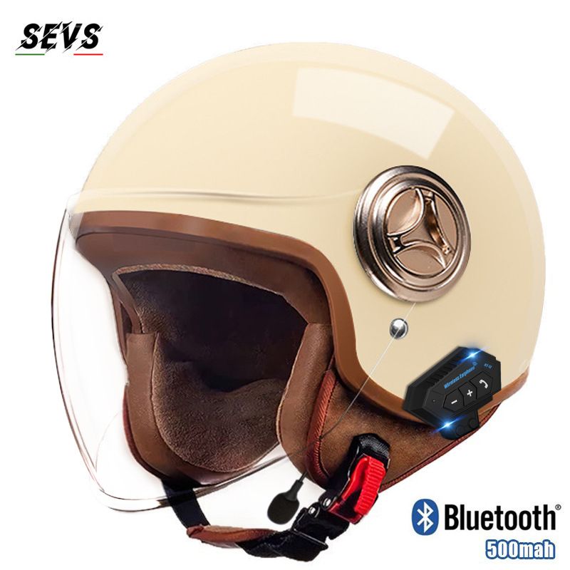 3/4 Motorcycle Helmet With Bluetooth & Cat-Ear Design – Lightweight ABS Shell, 3C Certified, Transparent Visor (Unisex Adult)_autovado.com