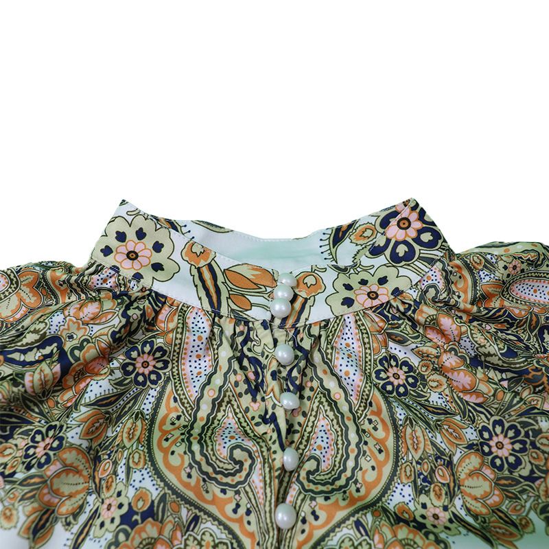 Women's printed long-sleeved blouse and shorts set two-piece_autovado.com