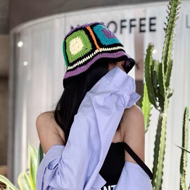 Hot Sale 2024 Colorful New Women Girl Handmade Crochet Bucket Hats Y2k Fashion Summer Beach Korean Hollow Knitted Hat_autovado.com