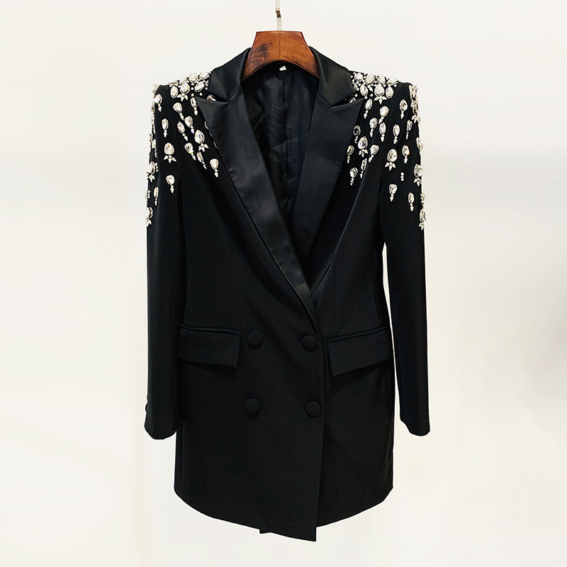 Women's fashion beaded and diamond-studded slim-fit suit jacket_autovado.com