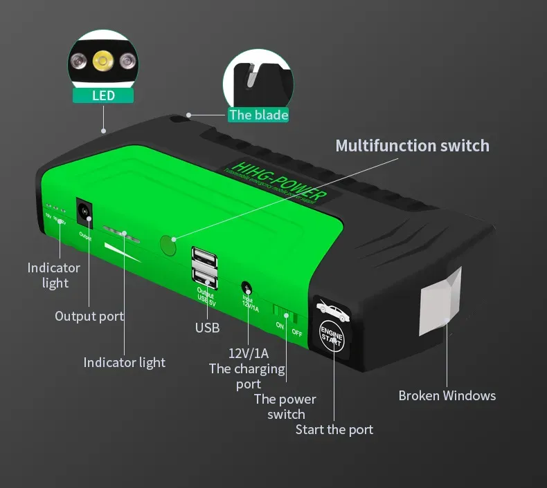Car Jump Starter 16800mah 12V Multi-Functional Vehicle Emergency Power Supply_autovado.com