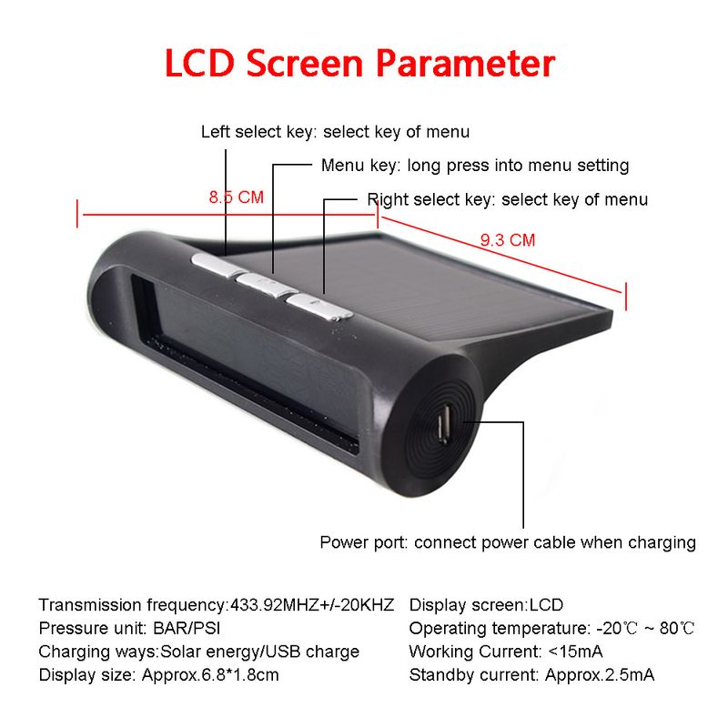 Solar-Powered Wireless TPMS With Color LCD Screen - Real-Time Tire Pressure Monitoring System With Audible Alerts For Cars/SUVs_autovado.com