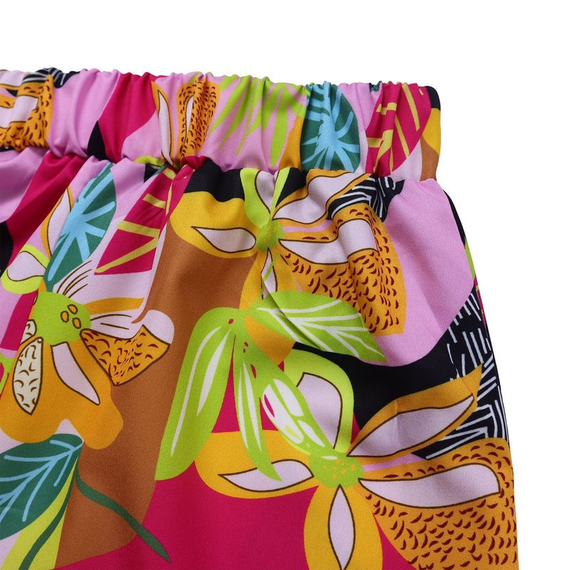 Women's Fashion Print Two-piece Suit Lapel Tie Shirt Wide Leg Pants Suit_autovado.com