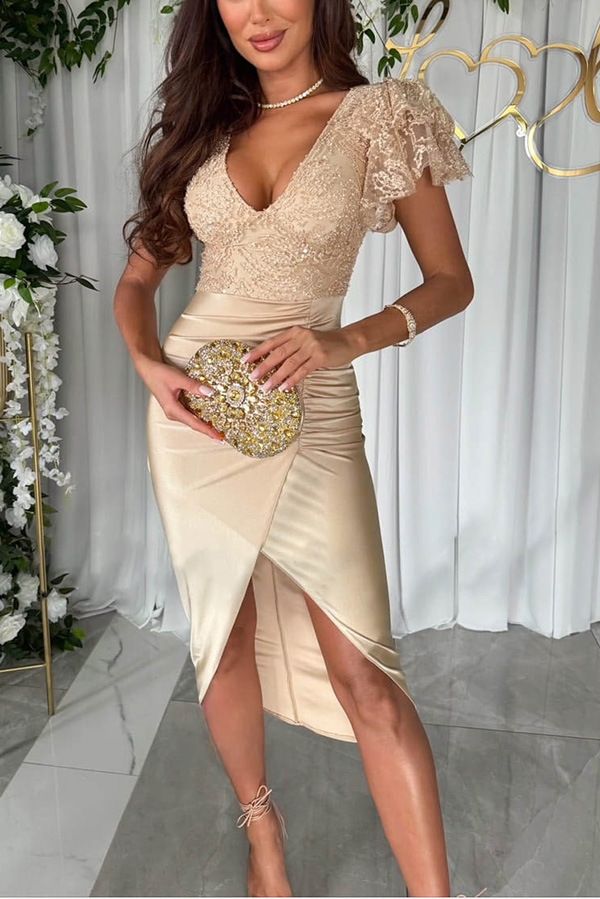 Women's spring and summer new casual short-sleeved slit dress party women's dress_autovado.com