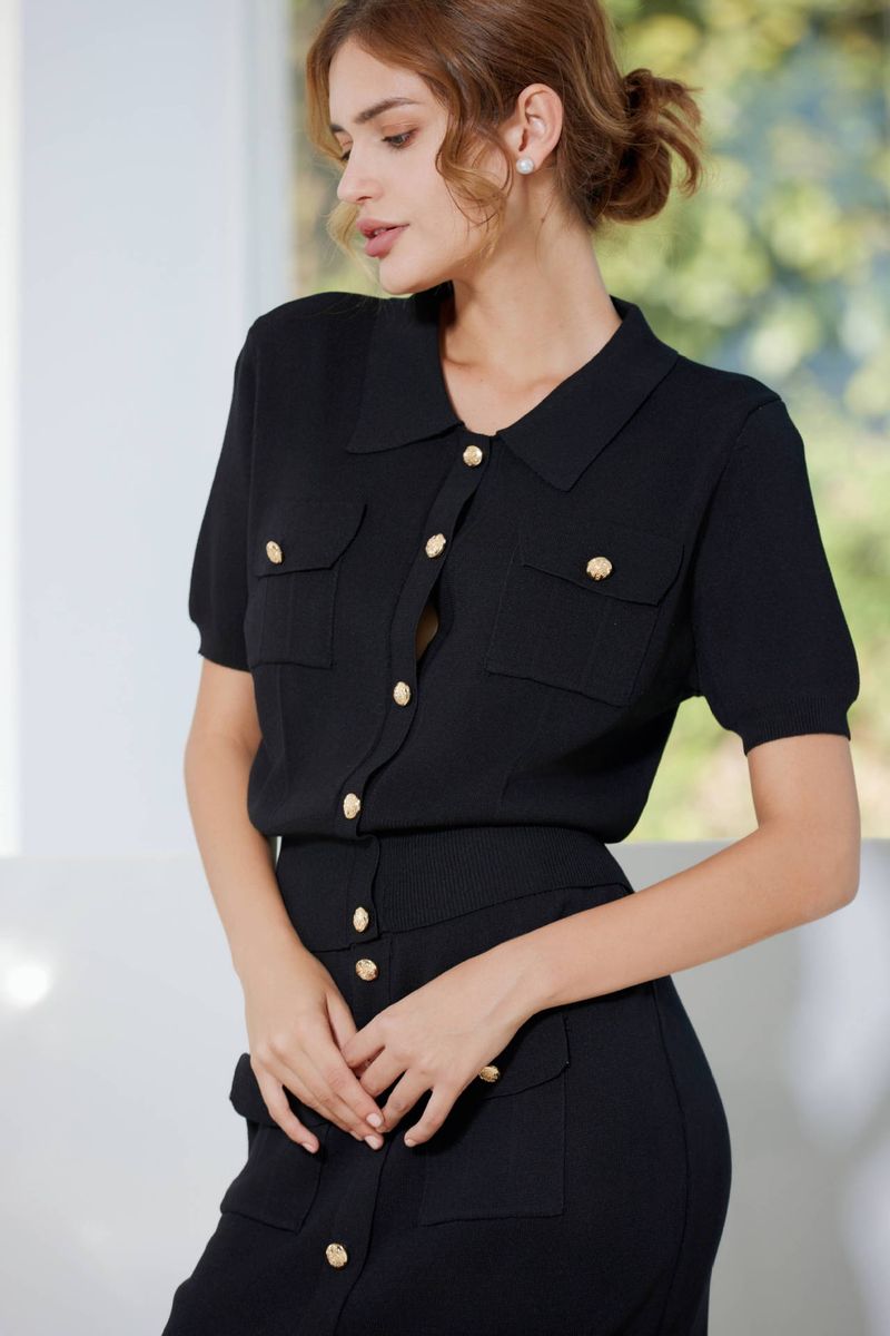 Women's Clothing high grade knitted suit spring and autumn new sweet and gentle short sleeved dress, two pieces_autovado.com