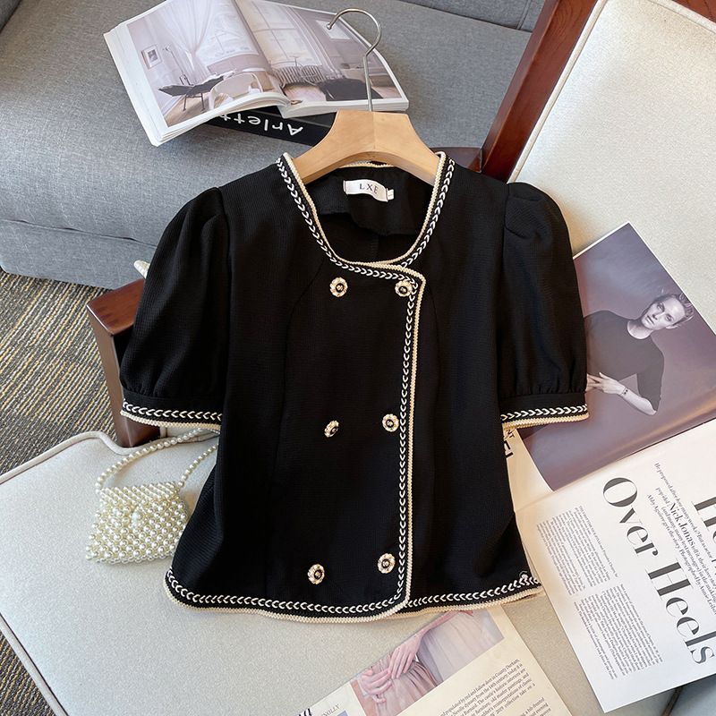 women's clothing fat mm Xiaoxiang style casual shorts contrast color tops slim temperament two-piece suit_autovado.com