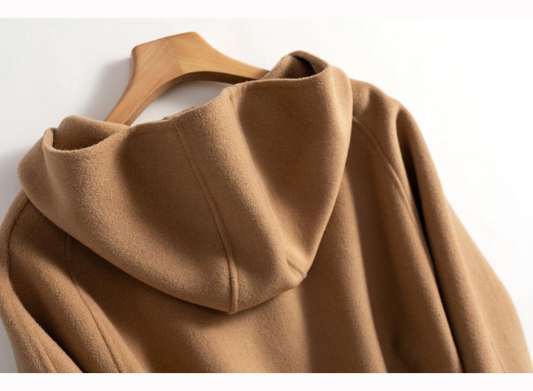 Women's Clothing quality double sided wool coat with hood and short button for women_autovado.com