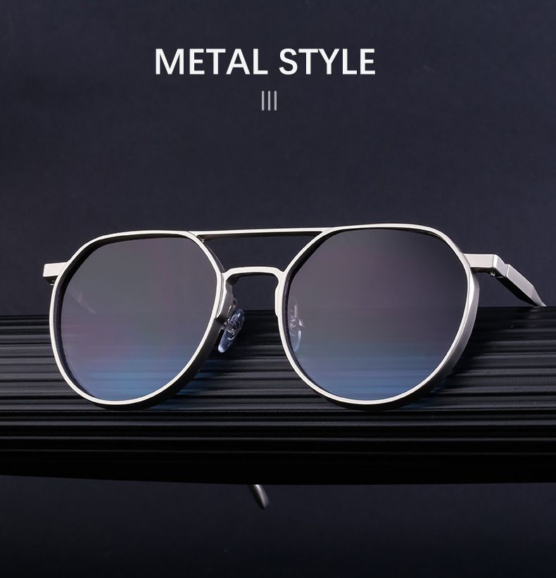 Unisex Vintage round frame sunglasses for men metal double beam driving sunglasses for men_autovado.com