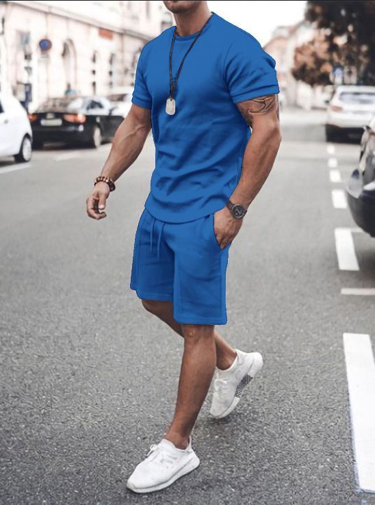 Men's short-sleeved shorts two-piece sports and leisure suit_autovado.com