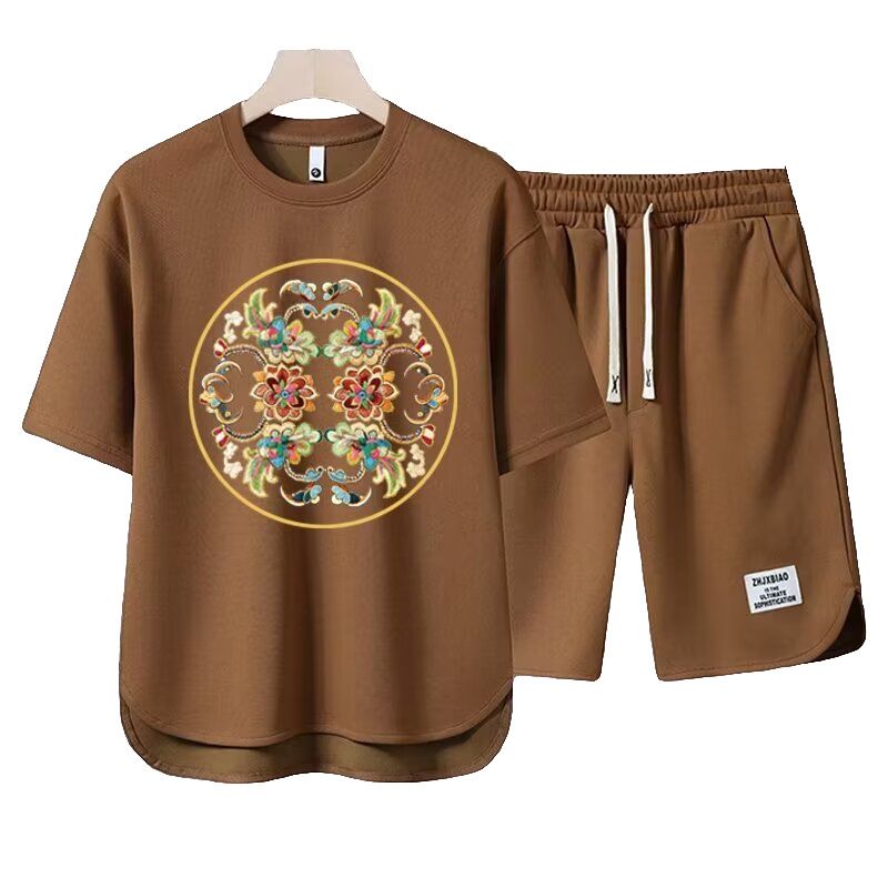 Men's Clothing 2024 Waffle Casual Summer Suit Men's Loose Teen Short sleeved T shirt Shorts Handsome Two piece Suit_autovado.com