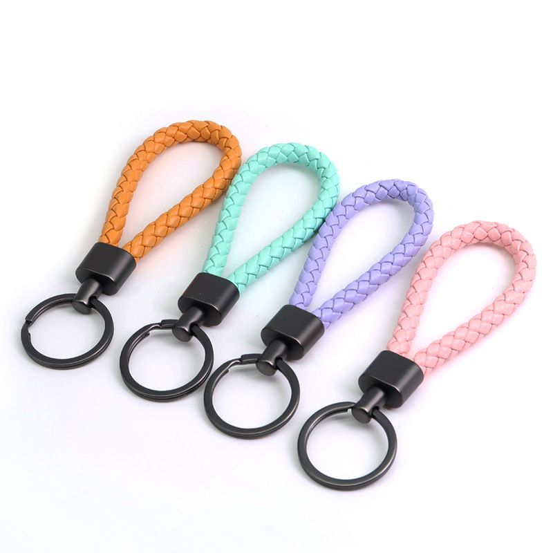 Braided Leather Cord Key Chain Zinc Alloy Button-end Key Ring Ring Car Key Hanging Accessory_autovado.com
