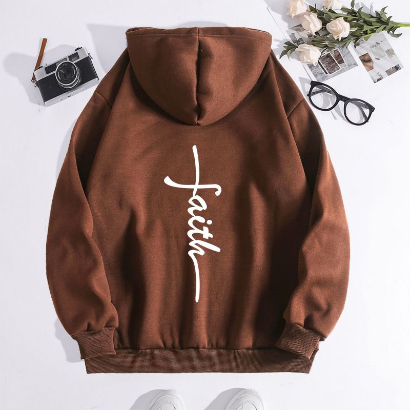 Men's Clothing sweatshirt faith fashion printed hooded back collar plus velvet sweatshirt_autovado.com