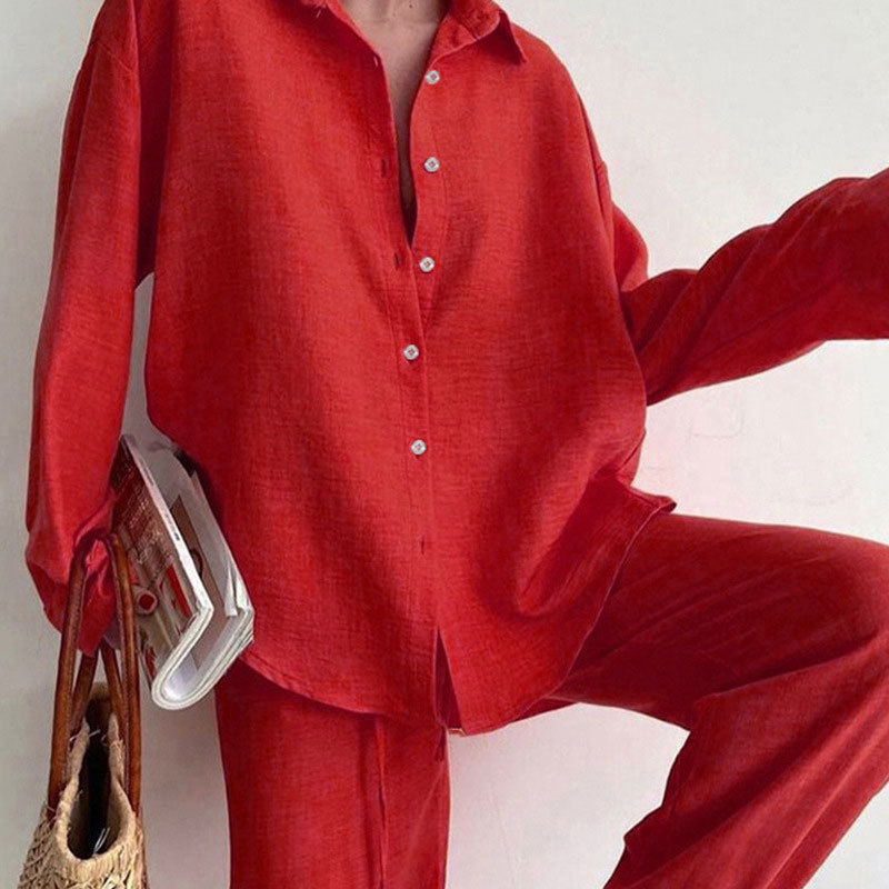 Temperament Lapel Long-sleeved Shirt Lace-up Pants Fashion Casual Suit_autovado.com