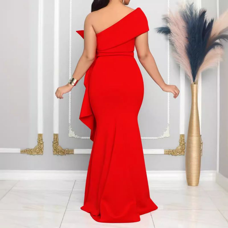 Women's Skirts Slant Collar Tube Top Large Size Dress Evening Dress_autovado.com