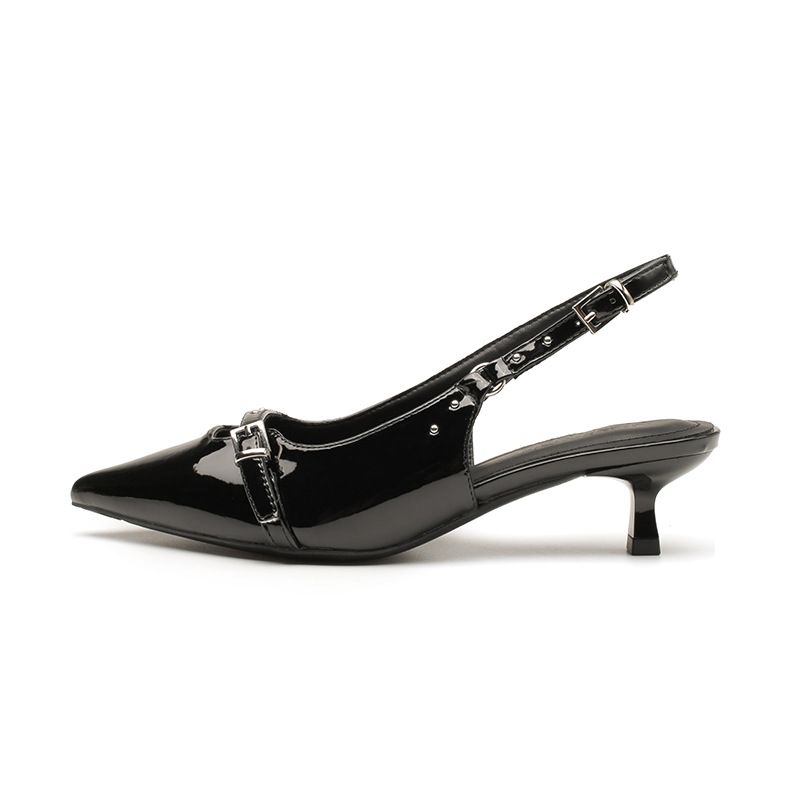 Women's fashion line with black pointy skinny heels fashion bag head high-heeled sandals_autovado.com