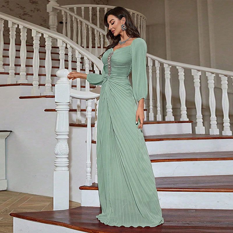 Women's fashion autumn new dress temperament chiffon banquet long skirt evening dress_autovado.com