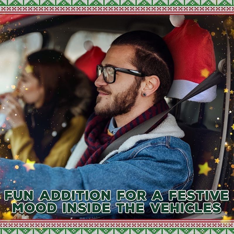 Christmas Car Seat Santa Hat Cross-Border Hot-Selling Headrest Cover Decorative Supplies Scene Setup Props_autovado.com
