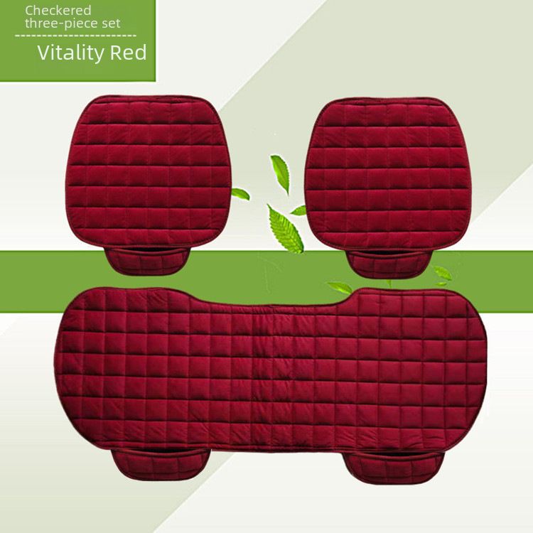 Winter car seat cushion no backrest square embroidered plush tie-free warm three-piece front and rear row single seat cushion_autovado.com