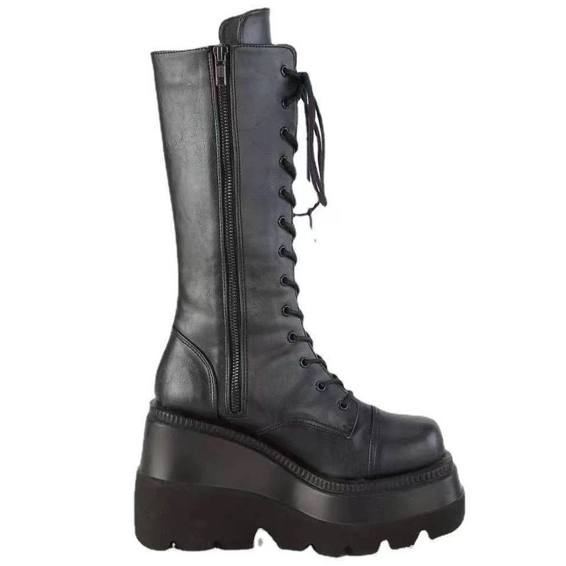 Winter buckle ankle boots Women's Punk women's platform Motorcycle Rider boots Wedge heels PU Women's boots Plus size women's boots_autovado.com
