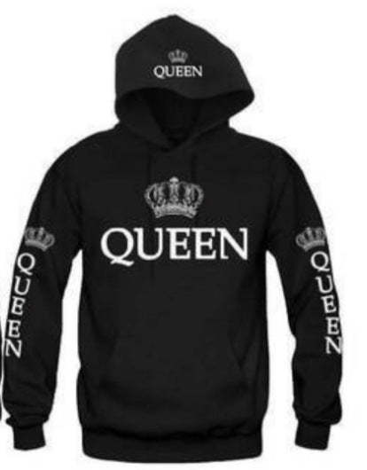 Couple wear QUEEN KING printed hooded long-sleeved couple wear sweatshirt for men and women_autovado.com