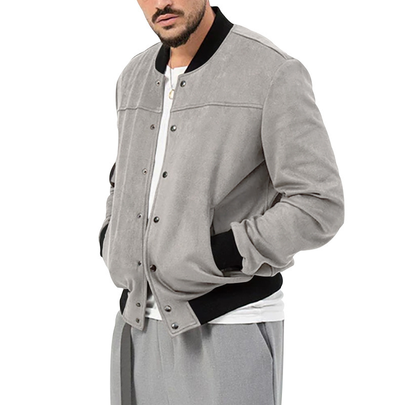 Man's clothing Suede stand collar men's button-up cardigan jacket casual trendy coat for men_autovado.com