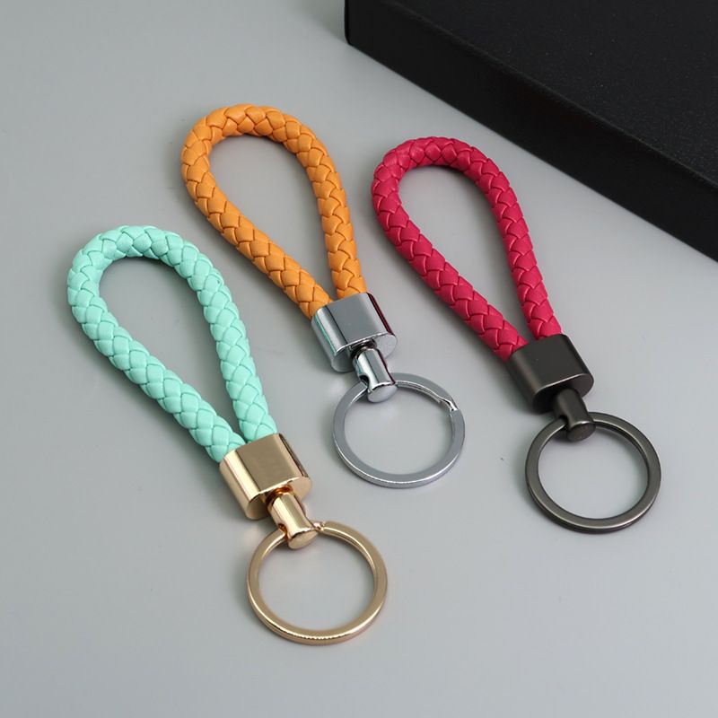Braided Leather Cord Key Chain Zinc Alloy Button-end Key Ring Ring Car Key Hanging Accessory_autovado.com