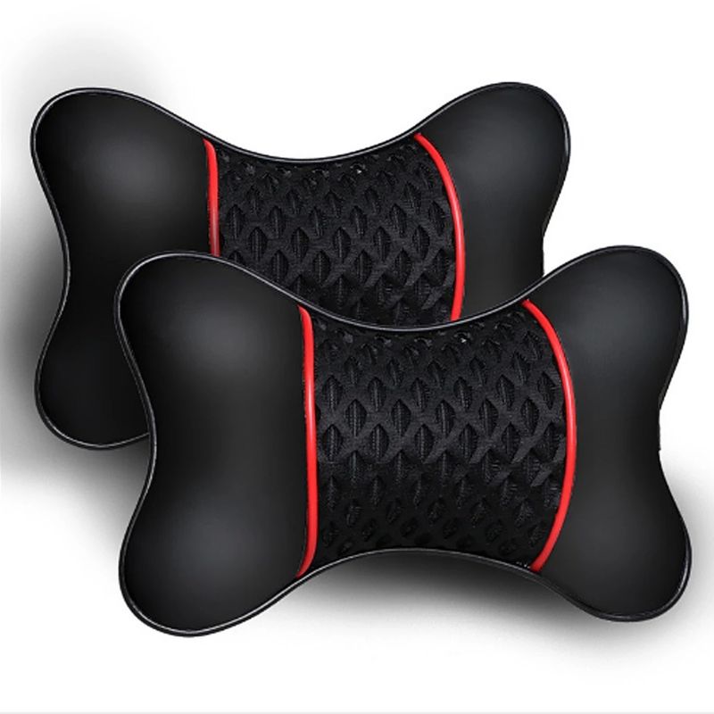 2Pcs PU Leather Knitted Car Pillows Headrest Neck Rest Cushion Support Seat Accessories Auto Black Safety Pillow_autovado.com