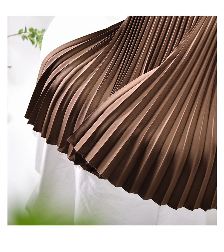 Women's Clothing Chic temperament slim plus size pleated skirt autumn and winter new high waist A line skirt women's medium and long_autovado.com