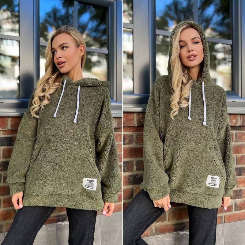 Women's flannel loose hooded long-sleeved pullover plush sweatshirt_autovado.com